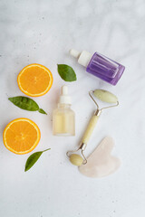 Vitamin C serum and bakuchiol serum with orange fruit