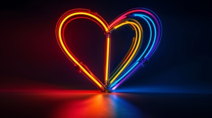 A photograph of a neon heart sign glowing in multiple colors