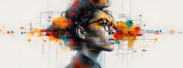 Design art concept abstract contemporary modern background business graphic idea. vibrant and colorful collage featuring elements of design, technology, innovation