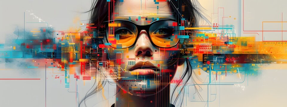 Design art concept abstract contemporary modern background business graphic idea. vibrant and colorful collage featuring elements of design, technology, innovation