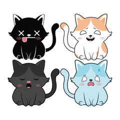 Vector set of kawaii cats Isolated on white background