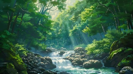 Serene Forest Waterfall