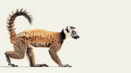 Obraz premium A playful lemur, with its long tail, is illustrated in simple black lines on a white canvas