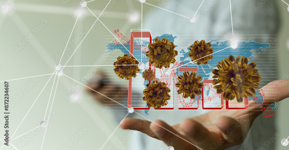 Poster virus connecting lines and dots.big data visualization