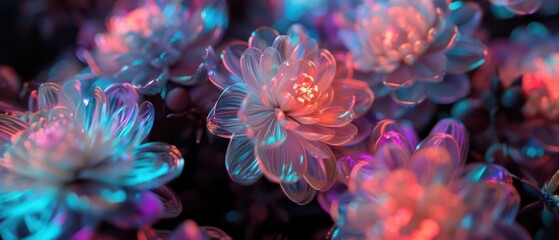 A conceptual art installation featuring flowers that blossom with the brilliance of a supernova