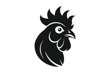 Rooster head in black isolated on white background in a simple design