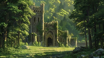 Obraz premium Ancient Stone Building Amidst Lush Greenery