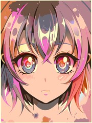 Naklejka premium Cute kawaii girl face with big eyes, Korean anime style. manga,