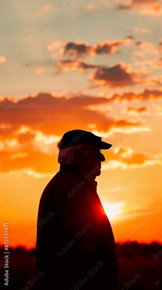 Wall mural Silhouette of a senior man against a sunset