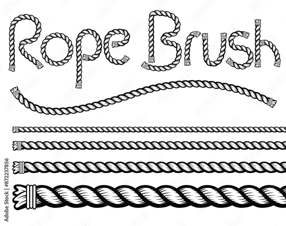 Wall mural detailed rope pattern brush with neat tied off ends editable scalable element