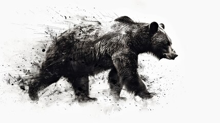 A powerful bear, with its strong presence, is depicted in simple black ink strokes on a white background