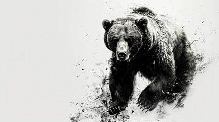 A powerful bear, with its strong presence, is depicted in simple black ink strokes on a white background