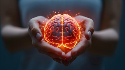 Hands holding digital hologram brain, autism, Stroke, Epilepsy and Alzheimer, health day concept.