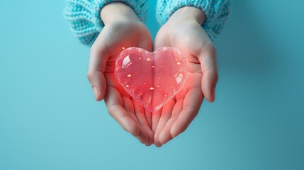 Obraz premium Hands holding visual digital heart background, health care, love concept, health day concept, organ donation.