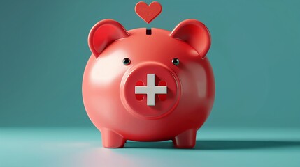 Piggy bank with plus sign healthcare medical icon, money health check concept. Health care financial checkup and saving for medical insurance.