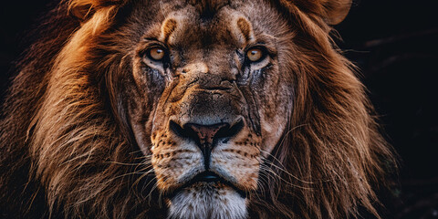 Naklejka premium A lion is looking at the camera