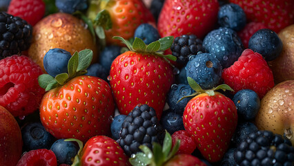 Fototapeta premium food magazine photo of strawberries, blueberries, blackberries 
