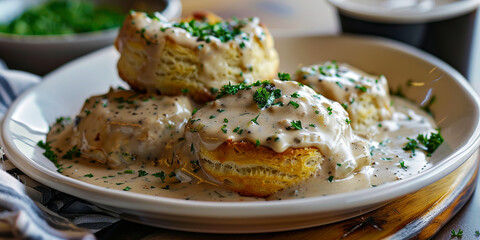 Biscuits and Gravy on the table