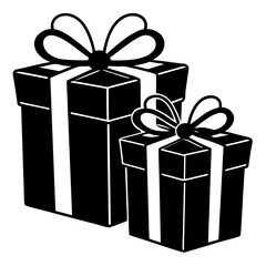 gift boxes with ribbon and Christmas silhouette vector art illustration