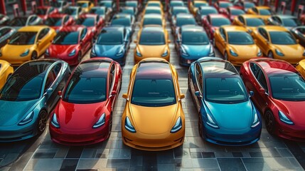 A Row of Electric Vehicles Parked in a Garage