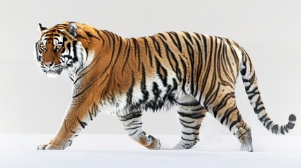 Fototapeta premium A regal tiger, with its stripes boldly defined, is illustrated in black ink on a stark white canvas