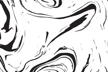Black and White Liquid Acrylic or Marble Texture: Abstract Background with Curved Stripes and Chaotic Lines. Ink