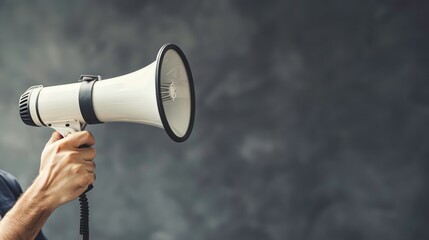 A hand is holding a megaphone with an upgrade announcement in the copy space image. Generative AI