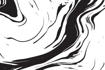 Black and White Liquid Acrylic or Marble Texture: Abstract Background with Curved Stripes and Chaotic Lines. Ink