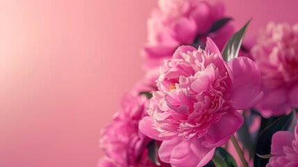 Fototapeta premium AI Generated Image Peonies on a bright smooth pink background Mother’s Day concept