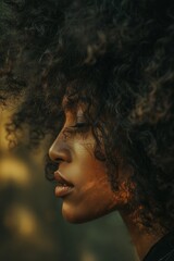 Highlighting the richness of Afro hair, focusing detailed curls against a softly blurred background