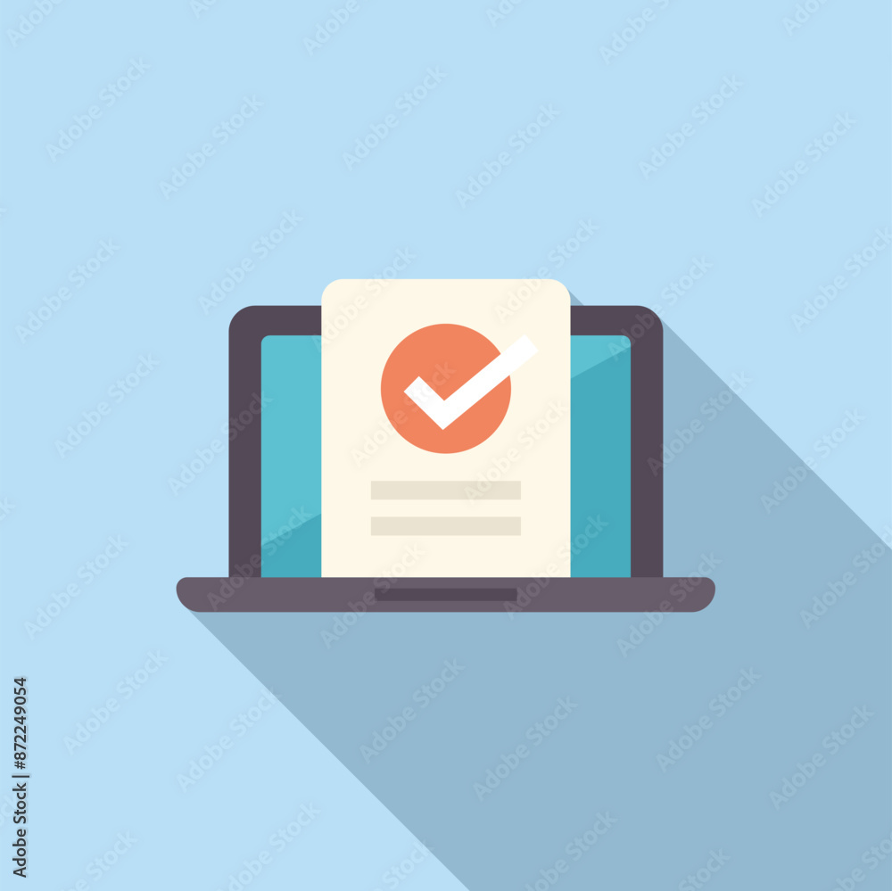 Poster online document with check mark being validated on a laptop computer