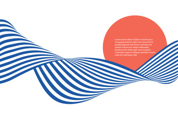 Abstract optical illusion background, blue and white curves, flow, wave.