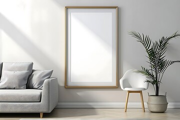 Mockup frame in farmhouse living room interior 3d render
