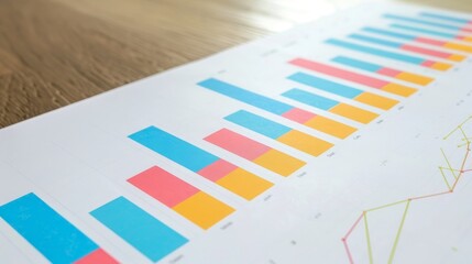 Colorful Bar Graph and Line Chart on a Wooden Table
