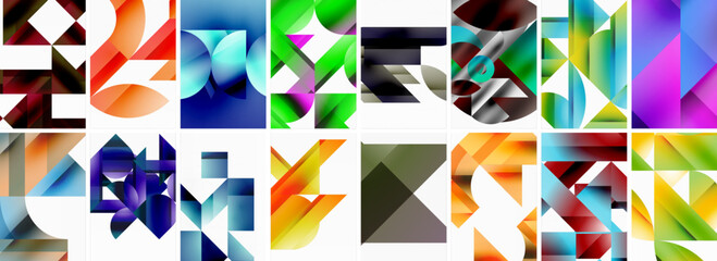 Triangles and circles abstract shapes templates set