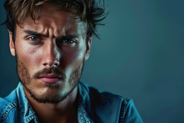 Obraz premium Discontented Young Man Against Green Backdrop with Ample Copy Space