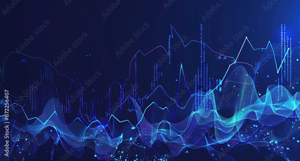 Poster abstract digital data visualization with dynamic lines and waves