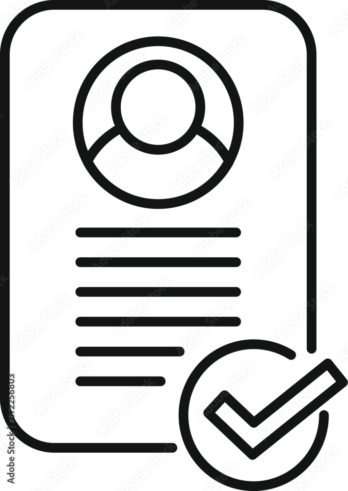 Poster simple icon representing the concept of a job application being validated and approved by a hr manag