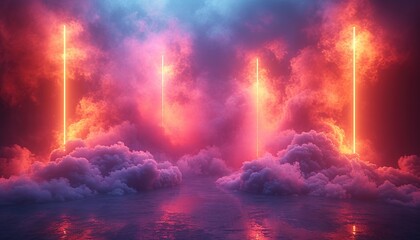 Glowing neon smoke with lamps, product presentation