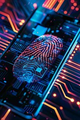 Digital identity and cybersecurity smartphone, biometric fingerprint, two-factor authentication
