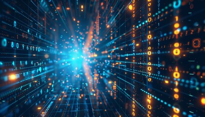 Obraz premium Digital Abstract - Blue & Orange Binary Code - 3D Rendering