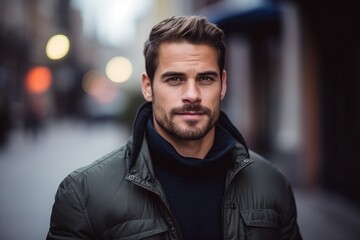 Fototapeta premium Portrait of a handsome young man outdoors. Men's beauty, fashion.