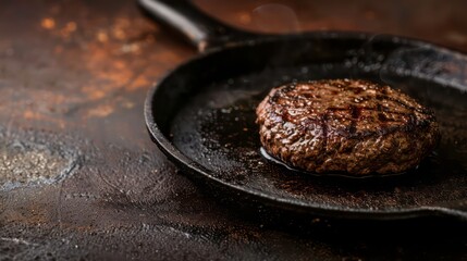 Copy space image depicting a delicious hamburger steak made with an iron plate. Generative AI