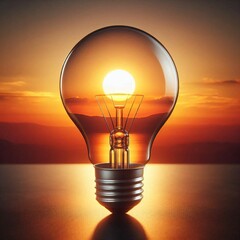 Light Bulb Encompassing Sunset: Creative Concept of Ideas and Energy