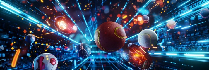 baseball, soccer, football, handball Futuristic design with neon, mechanical details