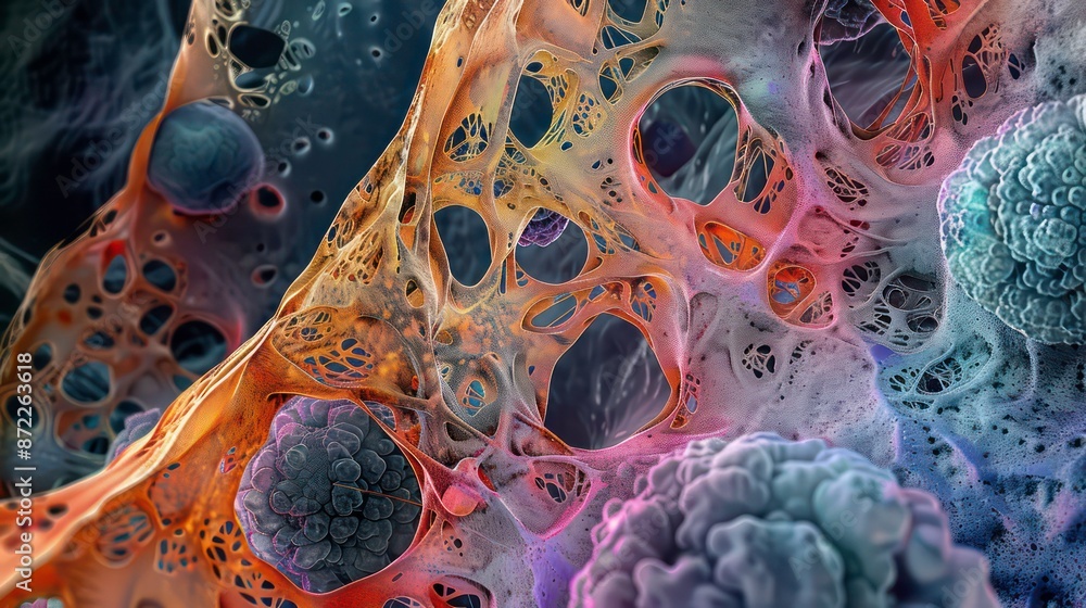 Aufkleber detailed micrograph showing the interaction of cells, highlighting textures and structures. generati