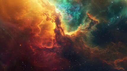 Fototapeta premium Digital artwork of a colorful nebula in a surreal cosmic setting. Generative AI