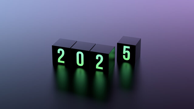 2025 neon glowing lettering on cubes. 2025,startup,business concept,wallpaper,banner.3D render