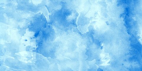 Soft and washed Watercolor cloudy sky blue abstract background, blue sky with clouds watercolor background with splashes, Chaotic light watercolor background paper texture, Abstract soft blue sky.