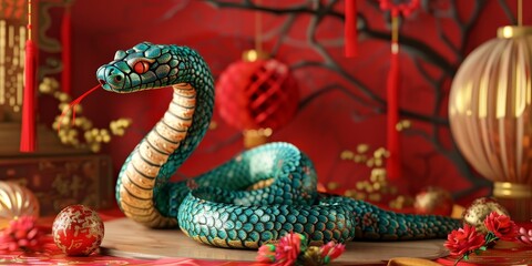 Fototapeta premium Chinese New Year sumbol: Green Wooden Snake